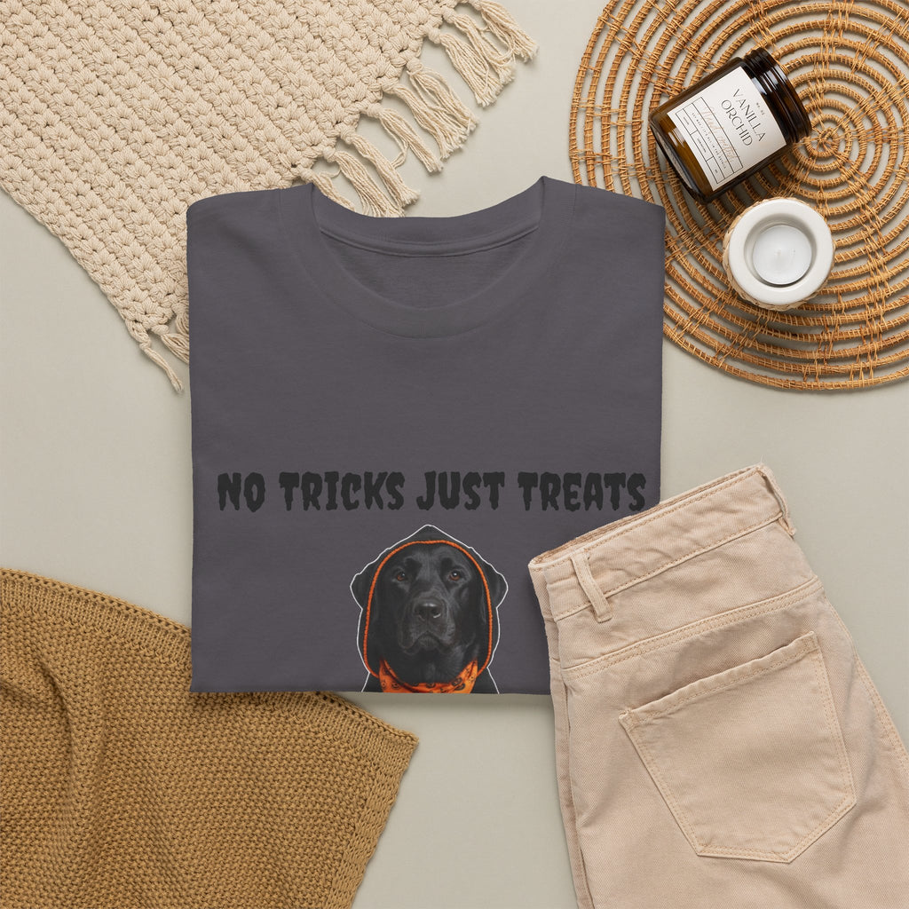 No Tricks Just Treats Black Lab Halloween T-Shirt – Stay Weird Goods