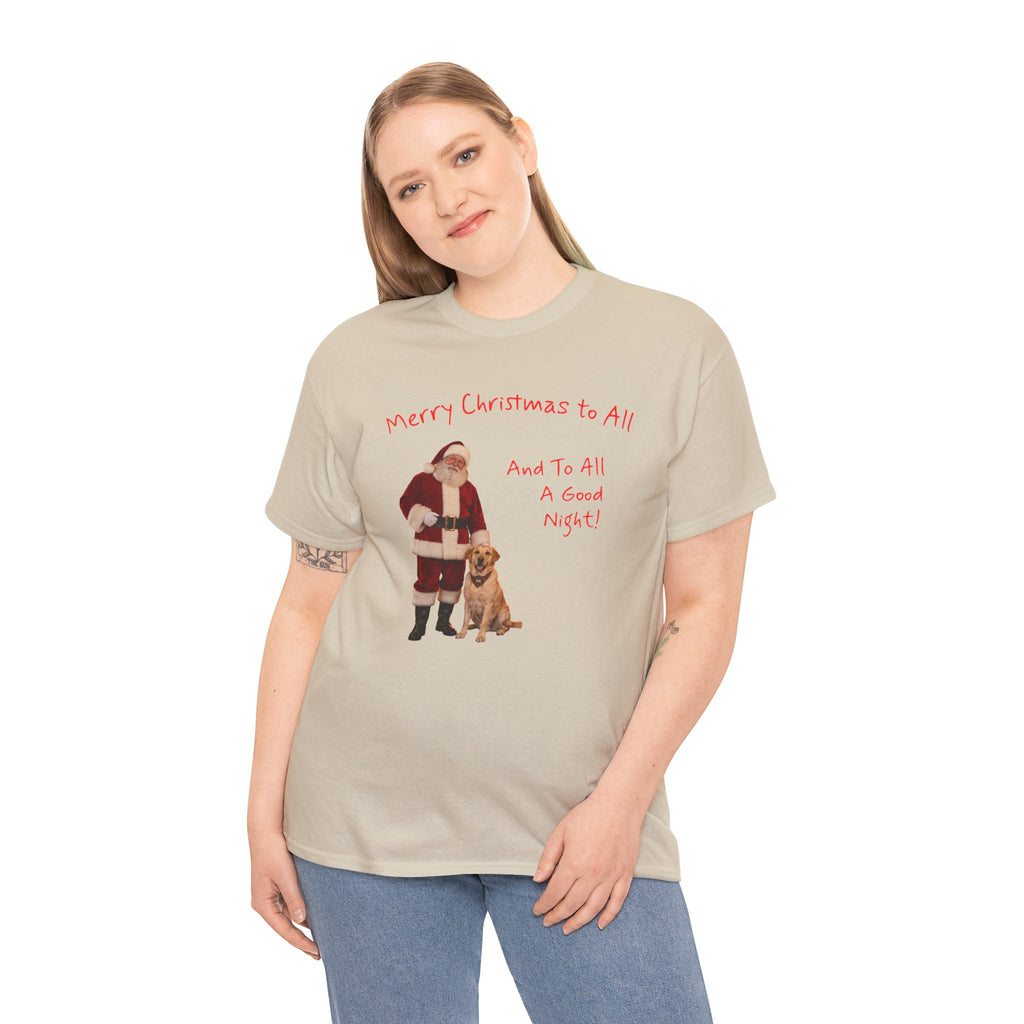 Santa and a Yellow Labrador, Merry Christmas, Unisex Heavy Cotton Tee