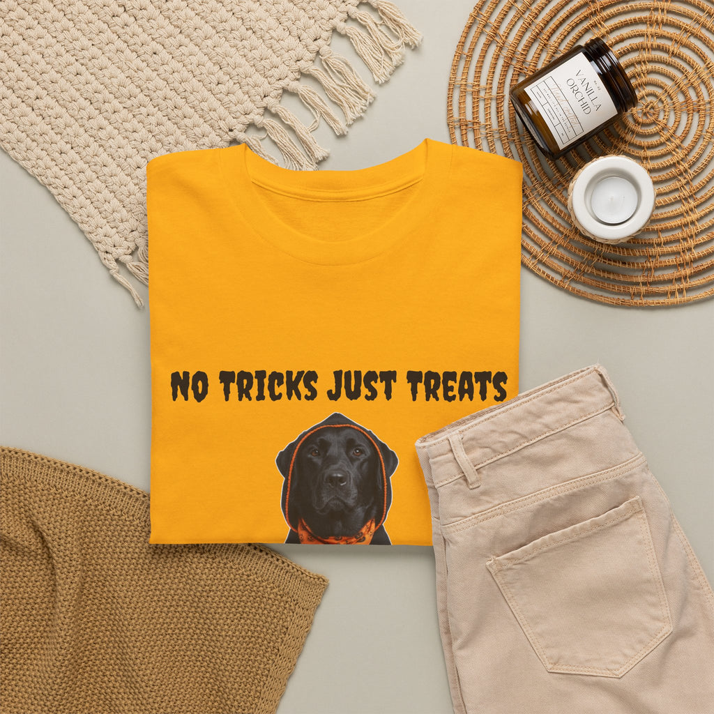 No Tricks Just Treats Black Lab Halloween T-Shirt – Stay Weird Goods