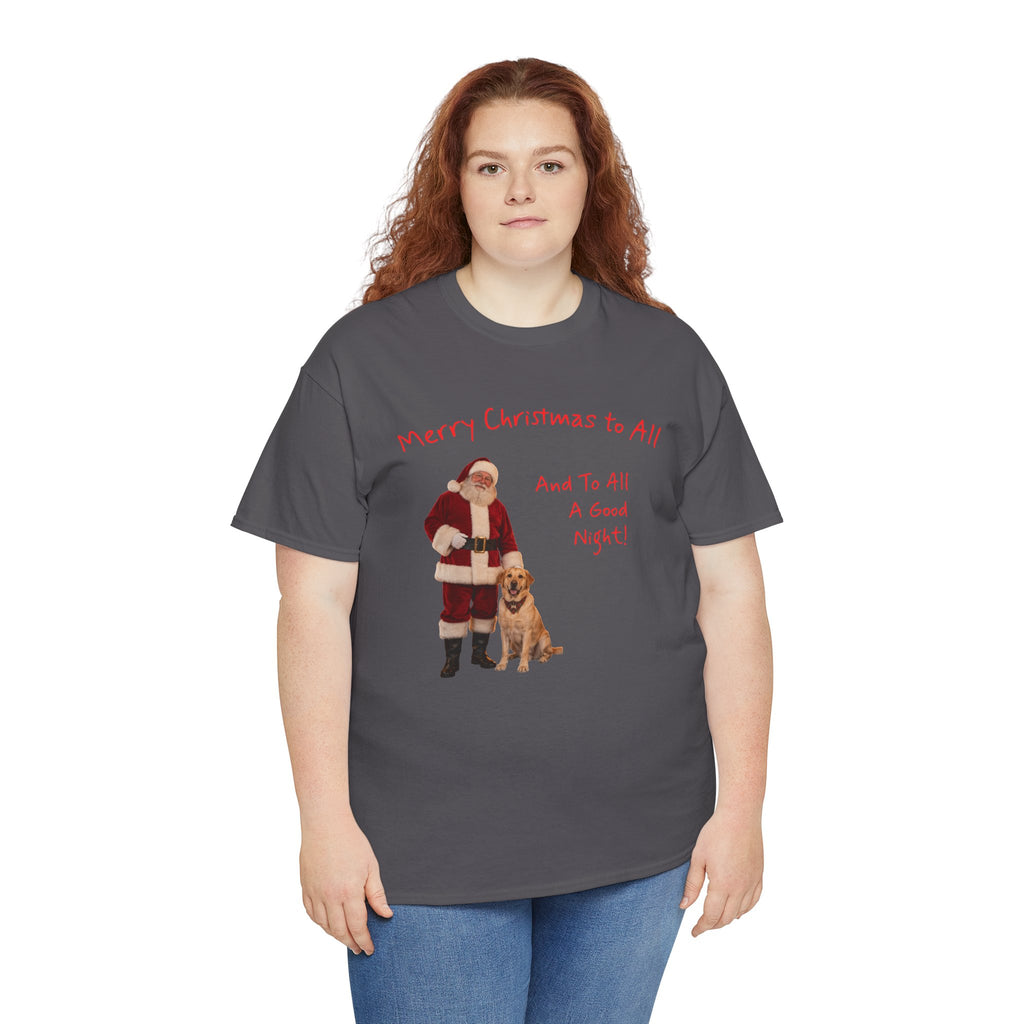 Santa and a Yellow Labrador, Merry Christmas, Unisex Heavy Cotton Tee