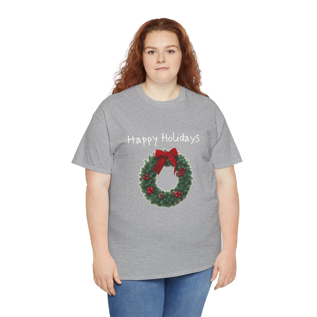 Happy Holidays Wreath, Unisex Heavy Cotton Tee