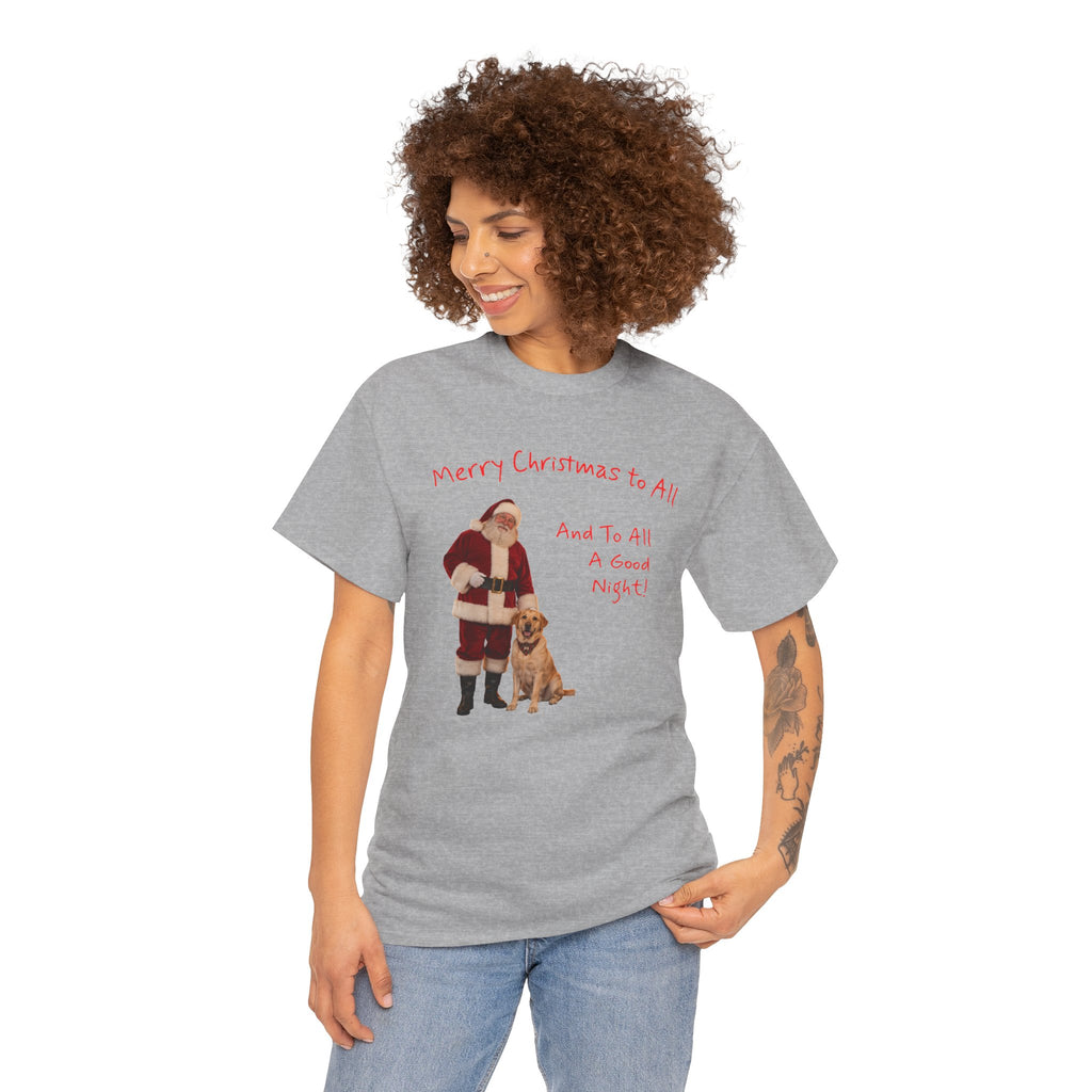 Santa and a Yellow Labrador, Merry Christmas, Unisex Heavy Cotton Tee