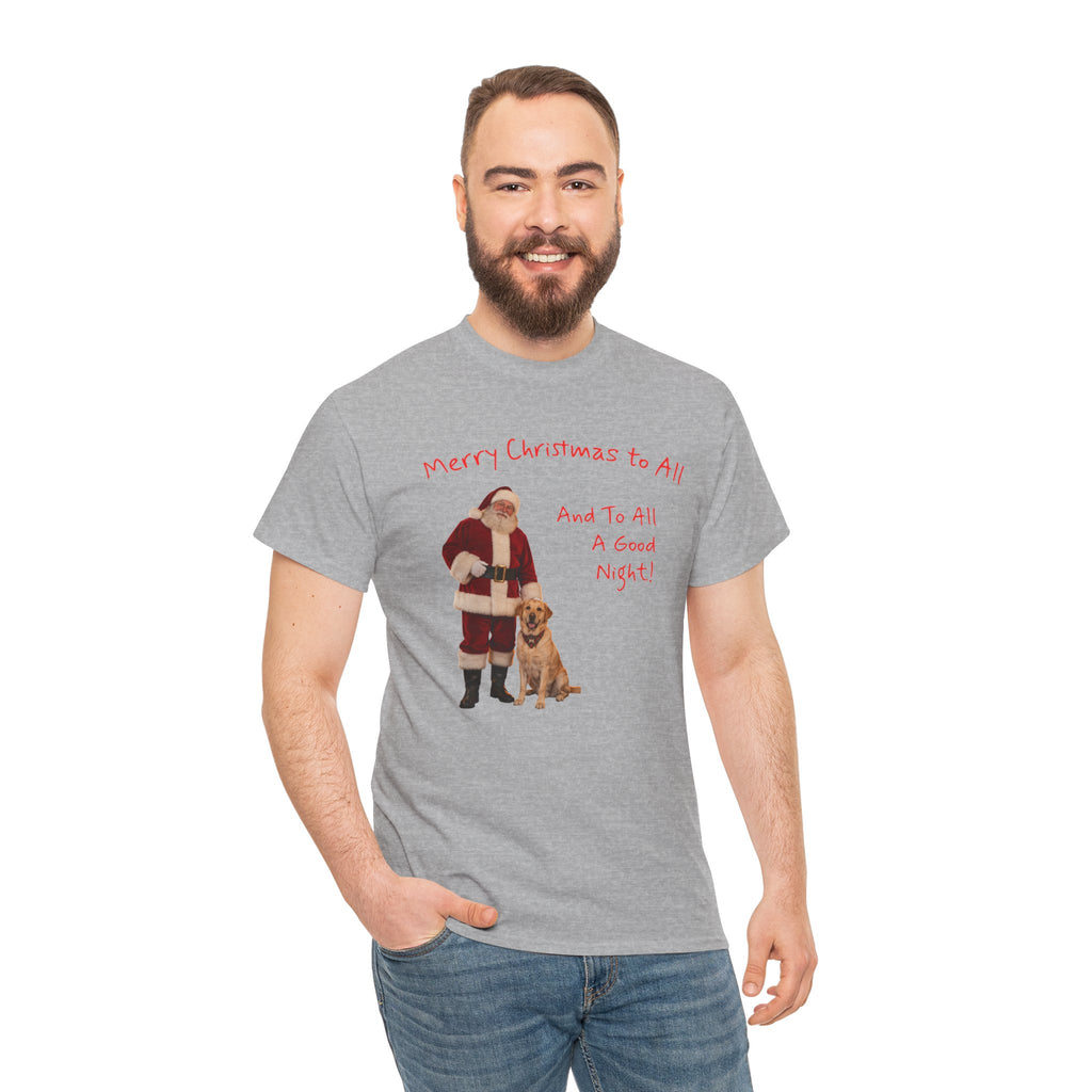 Santa and a Yellow Labrador, Merry Christmas, Unisex Heavy Cotton Tee