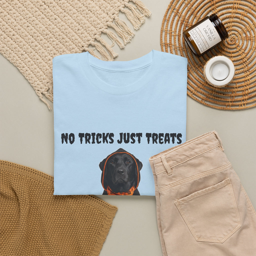 No Tricks Just Treats Black Lab Halloween T-Shirt – Stay Weird Goods