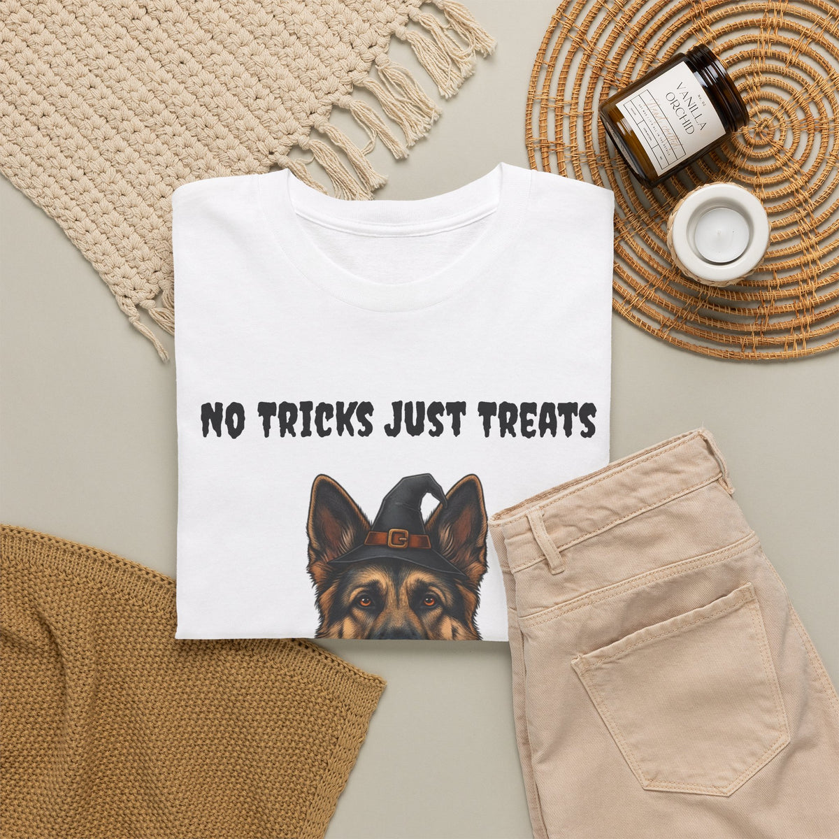 No Tricks Just Treats German Shepherd Halloween T-Shirt – Stay Weird Goods