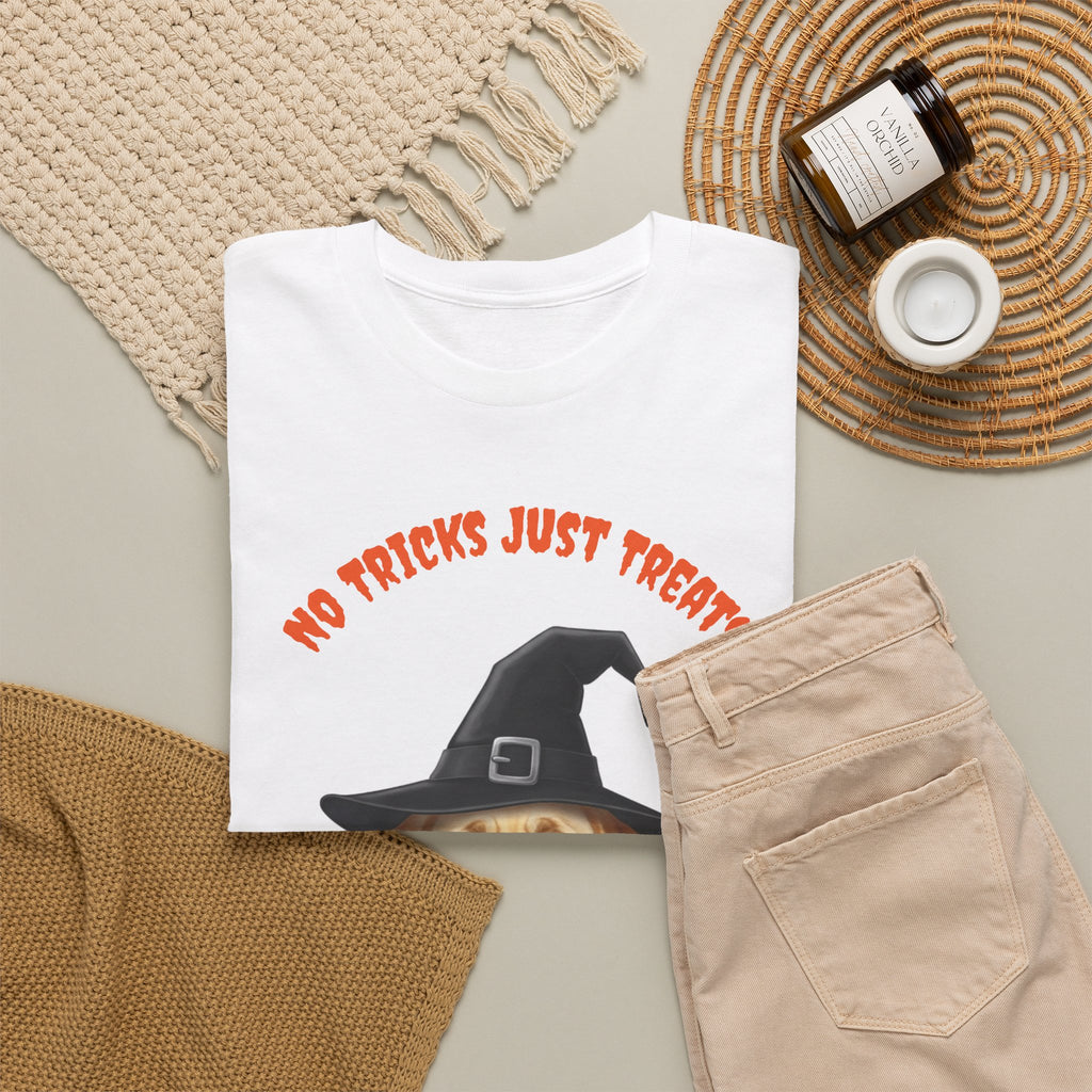 No Tricks Just Treats Golden Lab Halloween T-Shirt – Stay Weird Goods