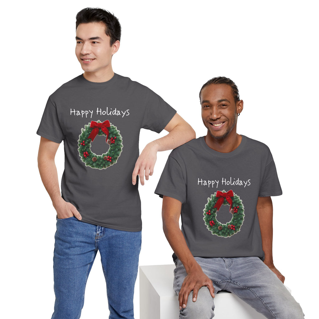 Happy Holidays Wreath, Unisex Heavy Cotton Tee