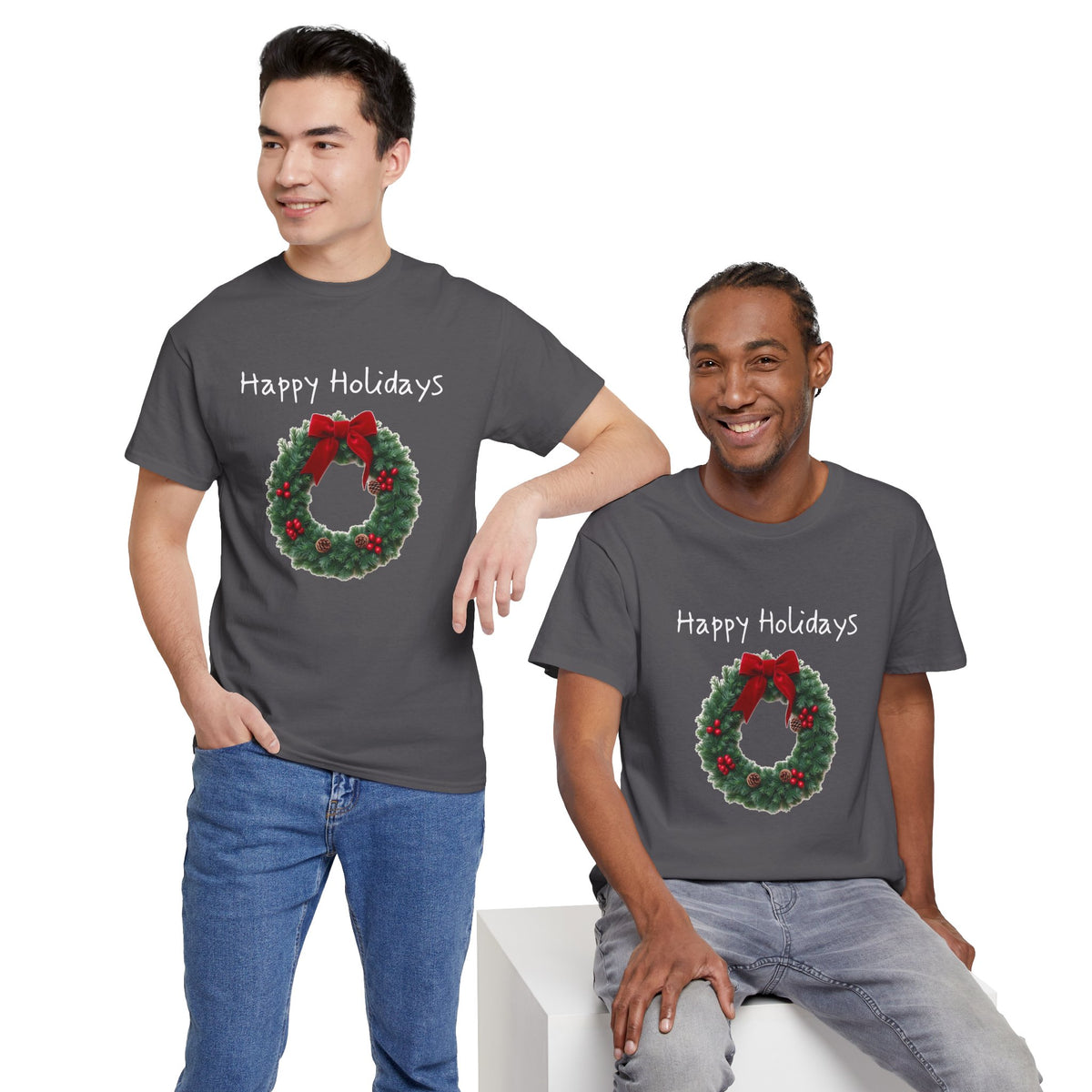 Happy Holidays Wreath, Unisex Heavy Cotton Tee