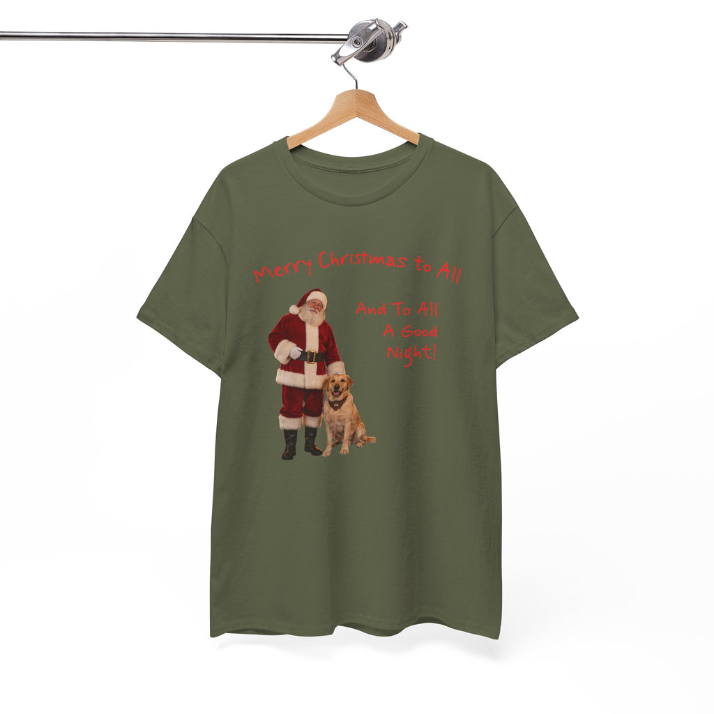 Santa and a Yellow Labrador, Merry Christmas, Unisex Heavy Cotton Tee
