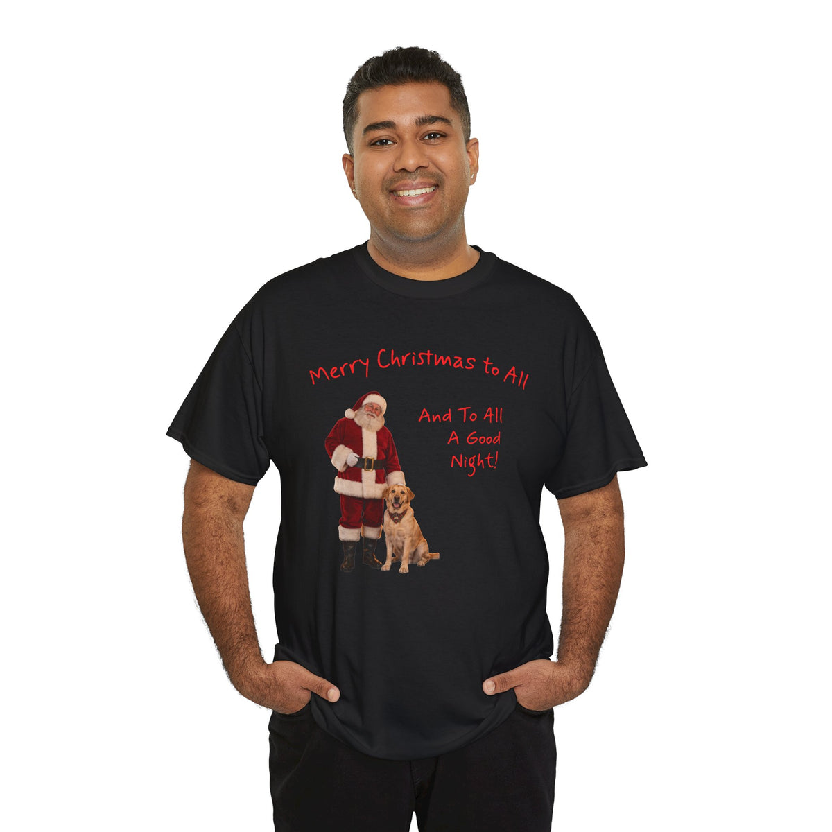 Santa and a Yellow Labrador, Merry Christmas, Unisex Heavy Cotton Tee