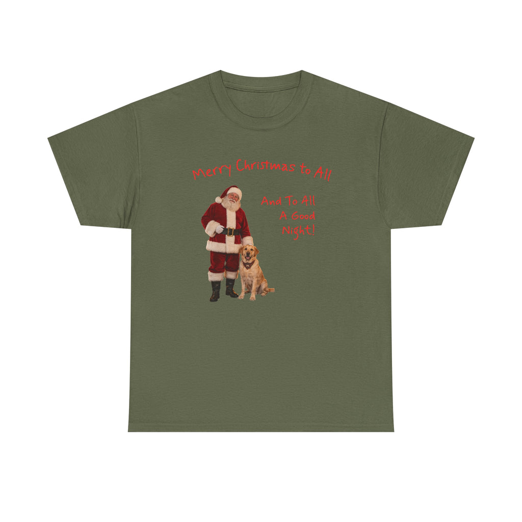 Santa and a Yellow Labrador, Merry Christmas, Unisex Heavy Cotton Tee