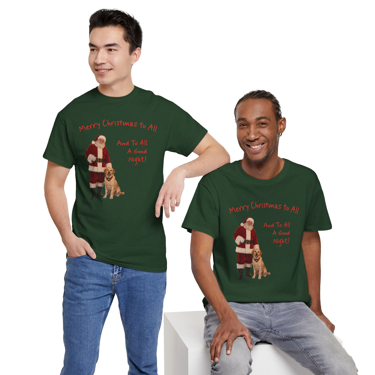 Santa and a Yellow Labrador, Merry Christmas, Unisex Heavy Cotton Tee