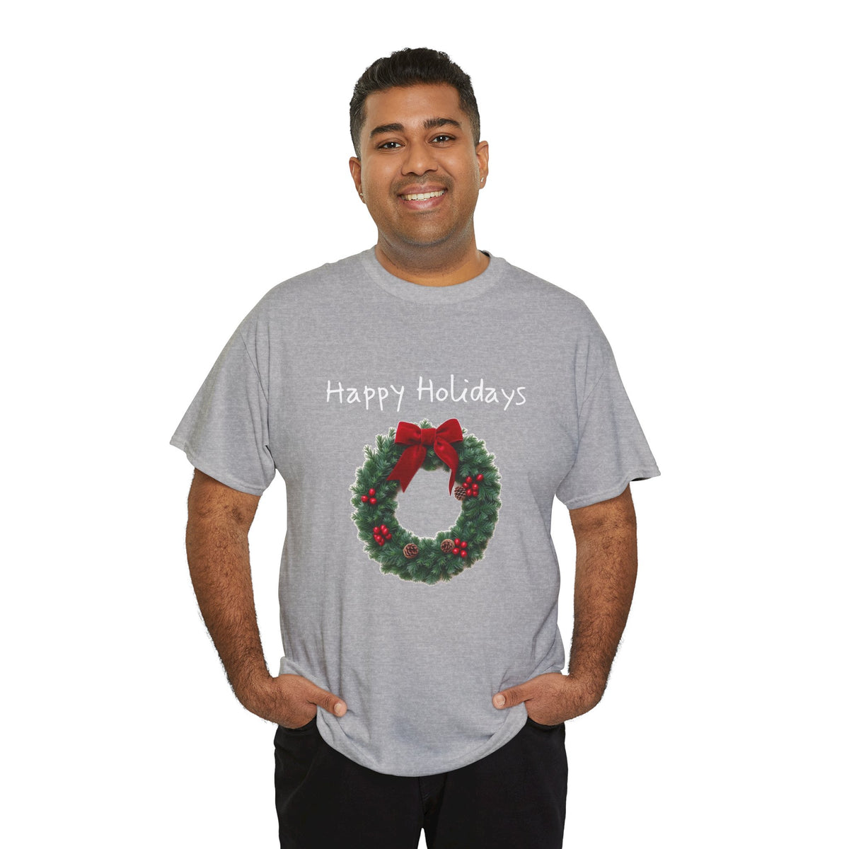 Happy Holidays Wreath, Unisex Heavy Cotton Tee