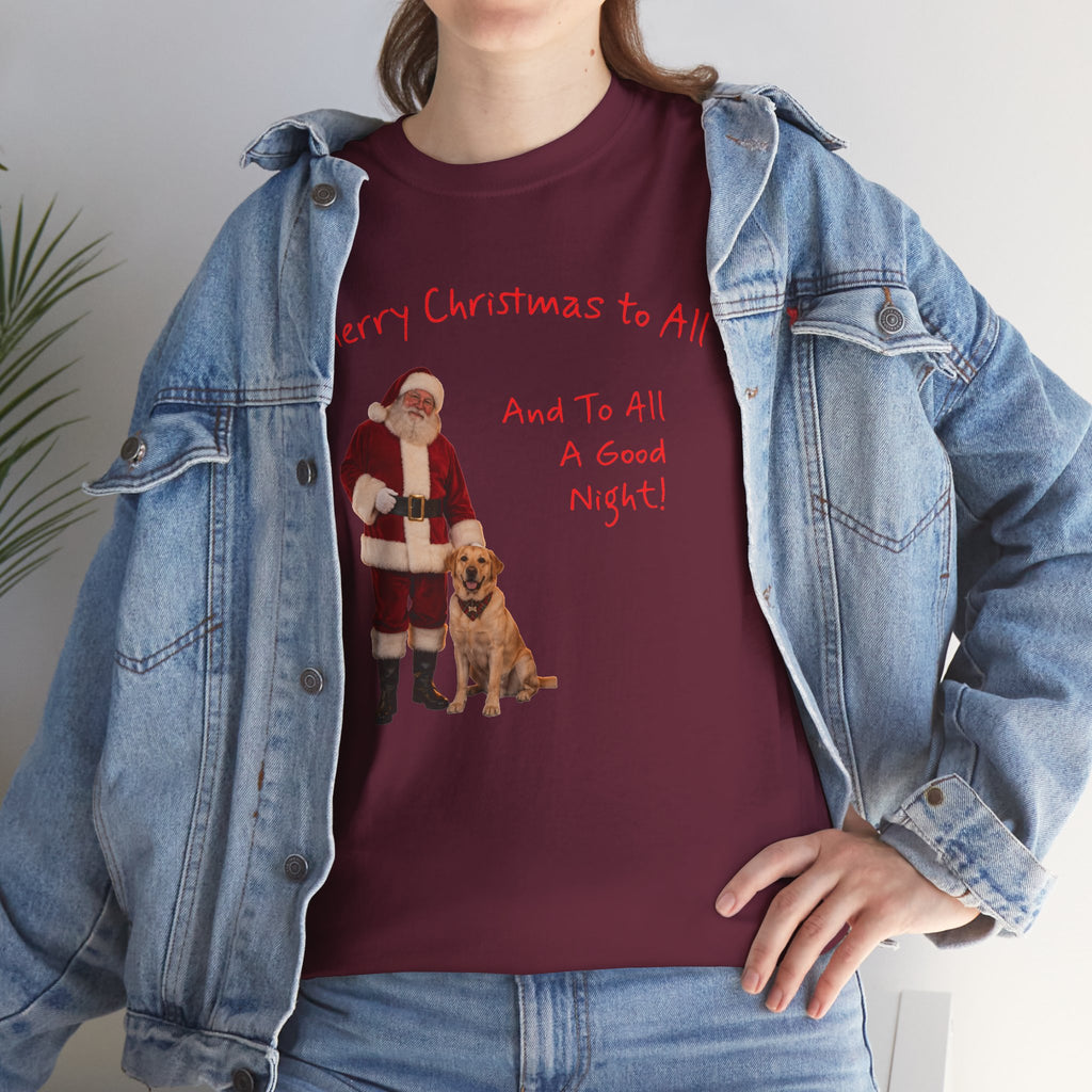 Santa and a Yellow Labrador, Merry Christmas, Unisex Heavy Cotton Tee