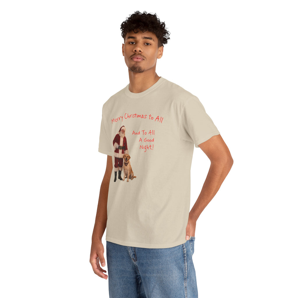 Santa and a Yellow Labrador, Merry Christmas, Unisex Heavy Cotton Tee