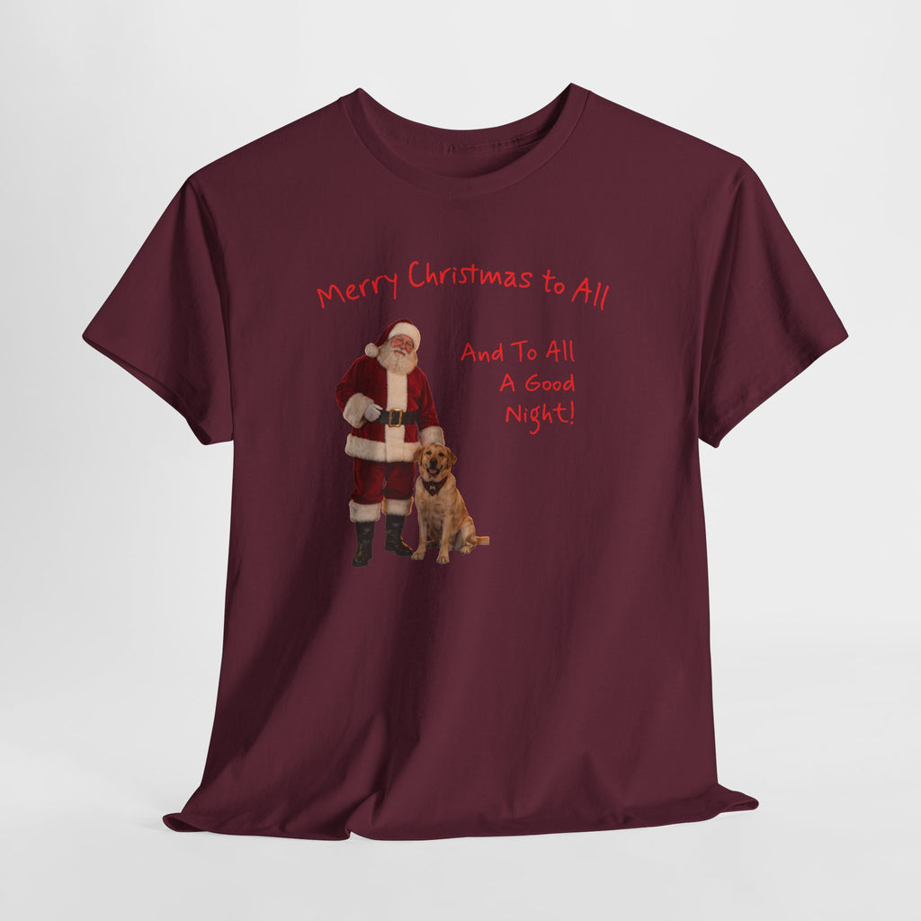 Santa and a Yellow Labrador, Merry Christmas, Unisex Heavy Cotton Tee