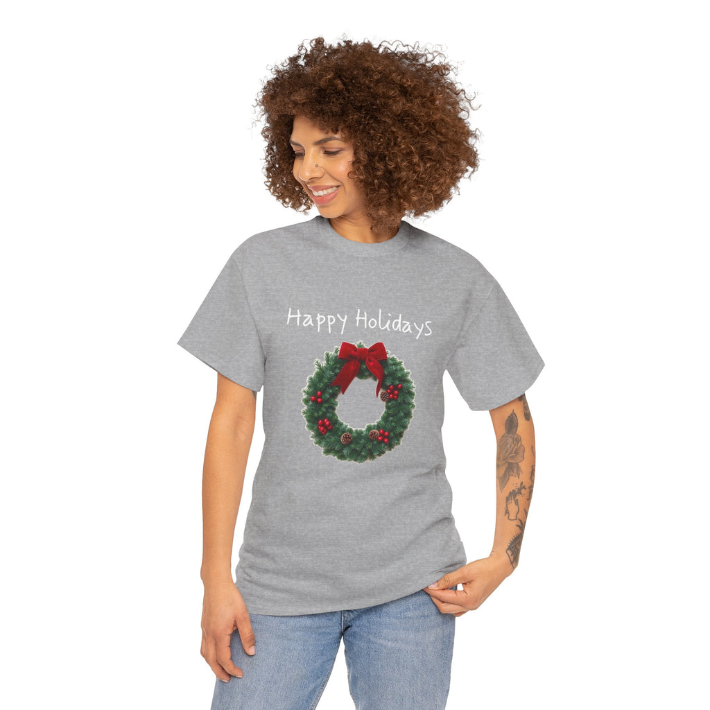 Happy Holidays Wreath, Unisex Heavy Cotton Tee