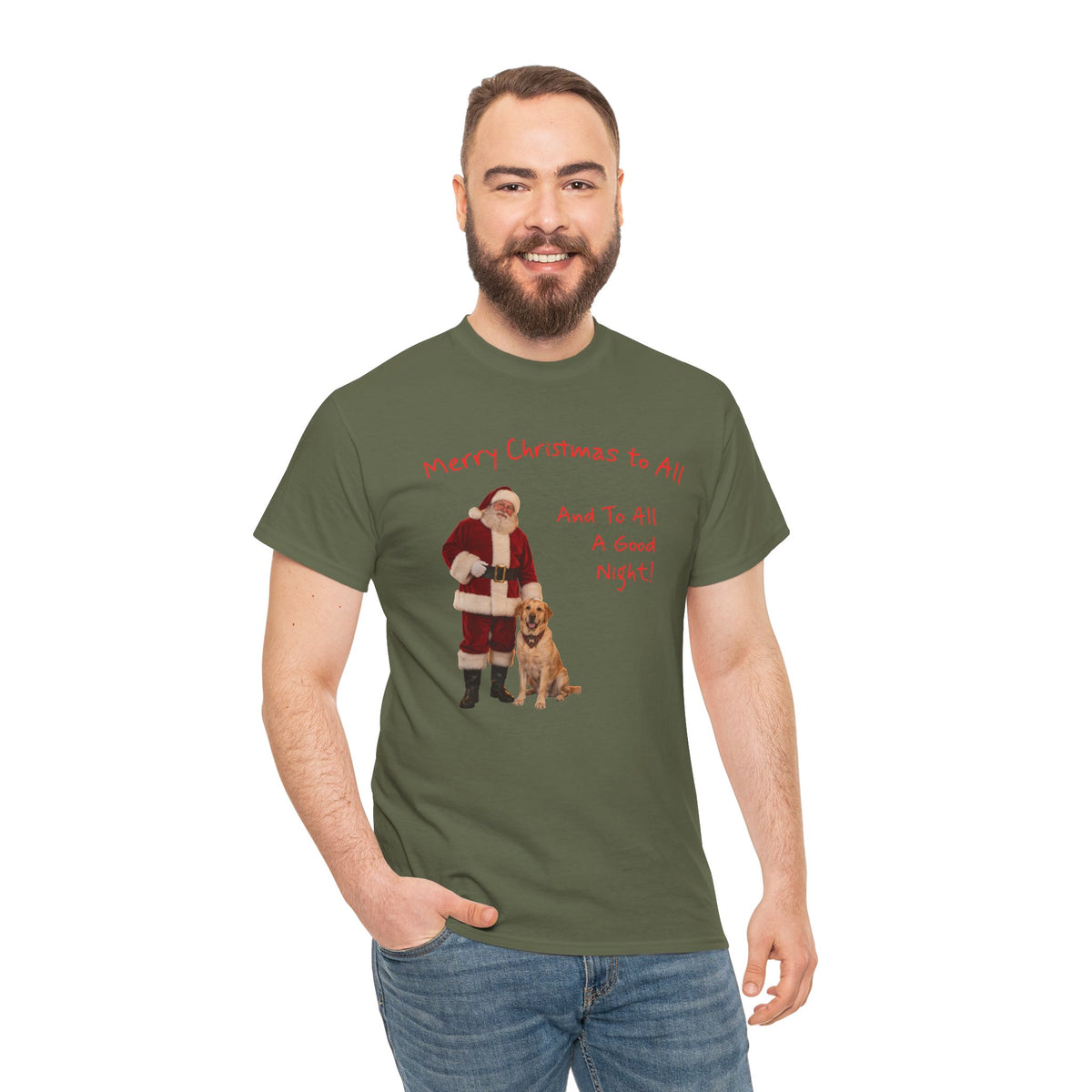 Santa and a Yellow Labrador, Merry Christmas, Unisex Heavy Cotton Tee