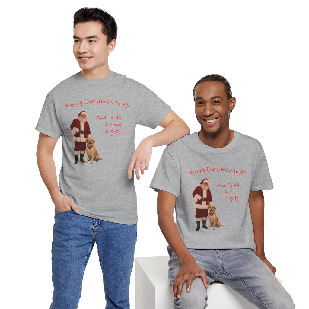 Santa and a Yellow Labrador, Merry Christmas, Unisex Heavy Cotton Tee