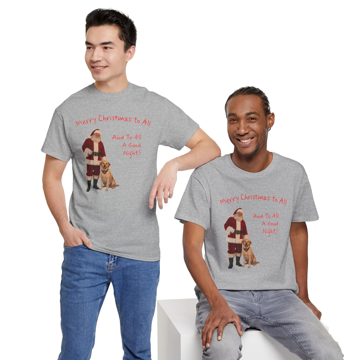 Santa and a Yellow Labrador, Merry Christmas, Unisex Heavy Cotton Tee