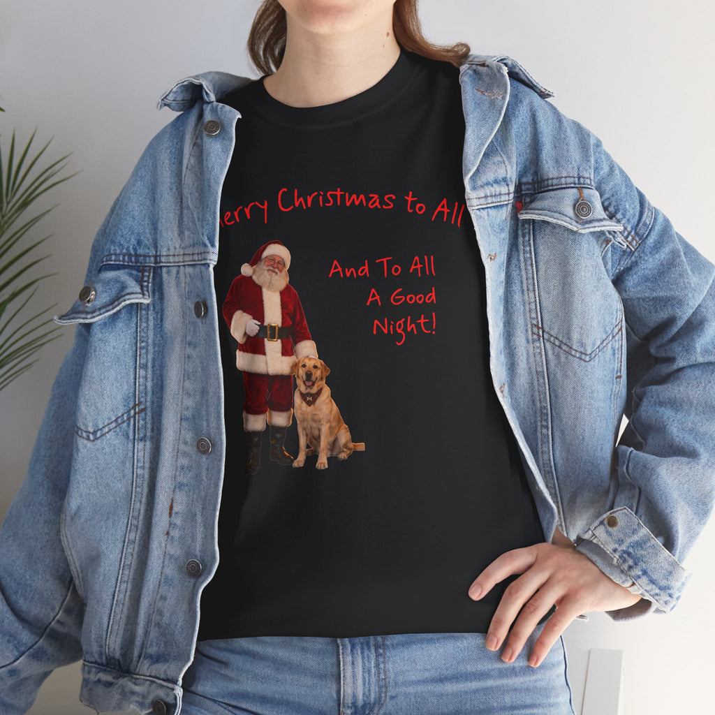 Santa and a Yellow Labrador, Merry Christmas, Unisex Heavy Cotton Tee