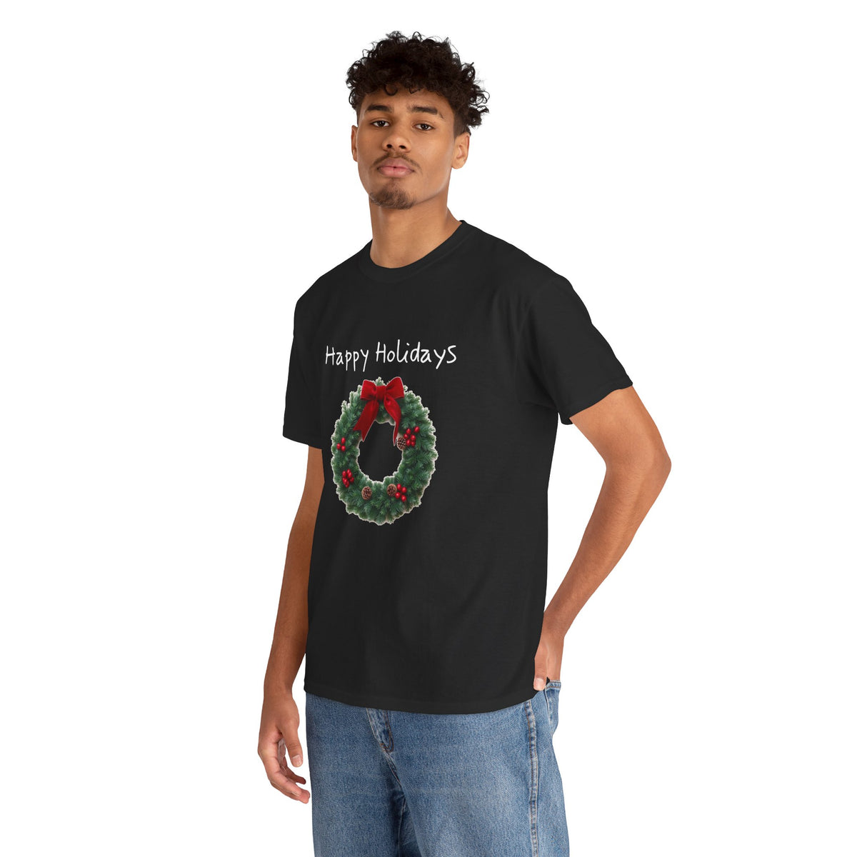 Happy Holidays Wreath, Unisex Heavy Cotton Tee