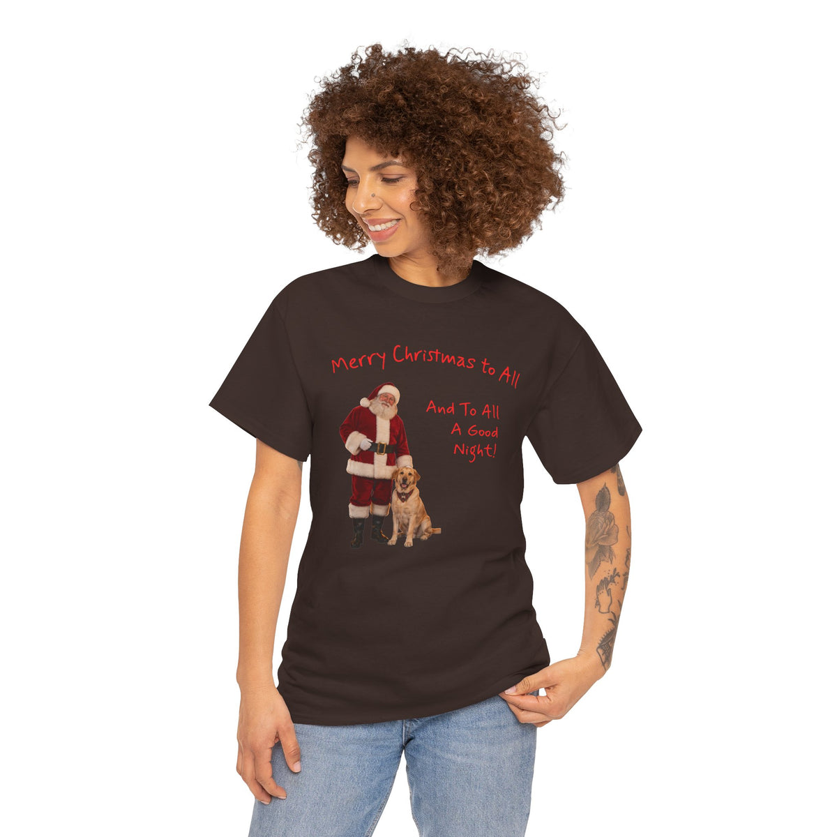 Santa and a Yellow Labrador, Merry Christmas, Unisex Heavy Cotton Tee