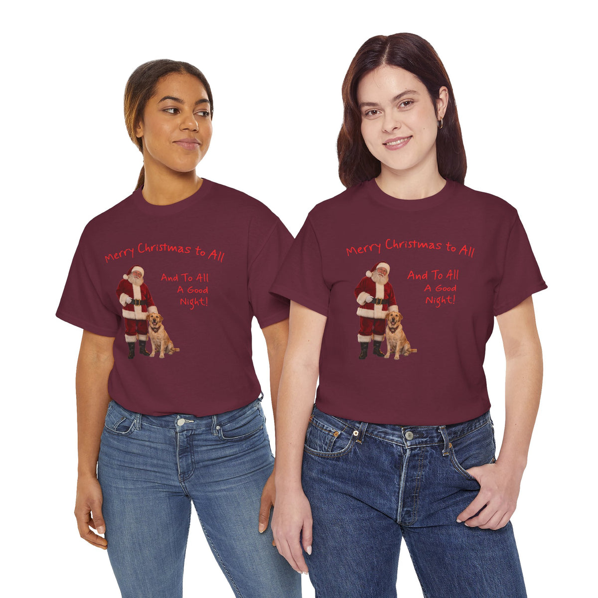 Santa and a Yellow Labrador, Merry Christmas, Unisex Heavy Cotton Tee