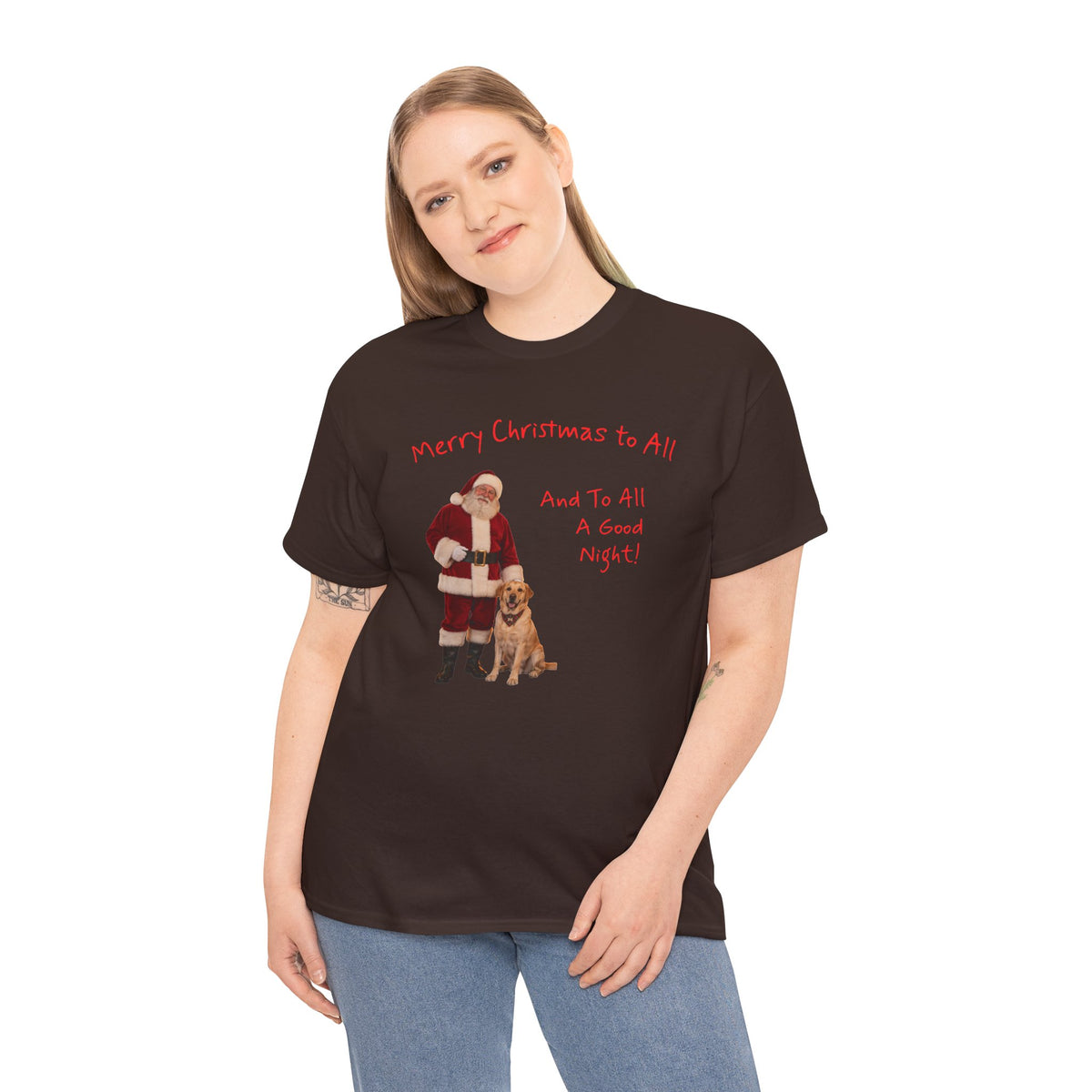 Santa and a Yellow Labrador, Merry Christmas, Unisex Heavy Cotton Tee