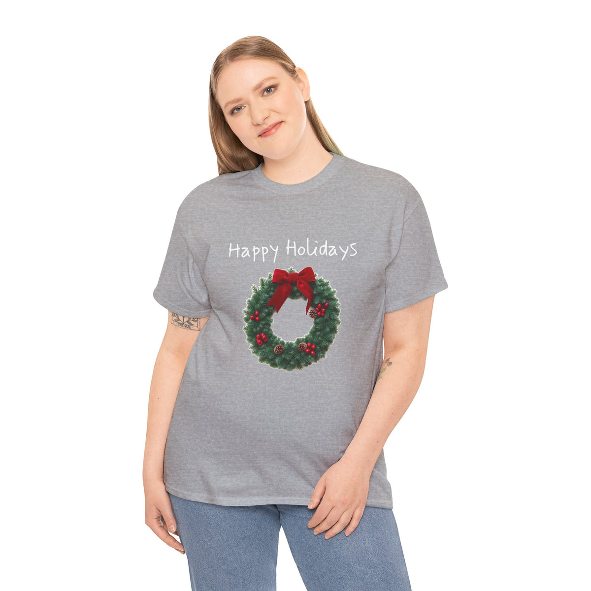 Happy Holidays Wreath, Unisex Heavy Cotton Tee