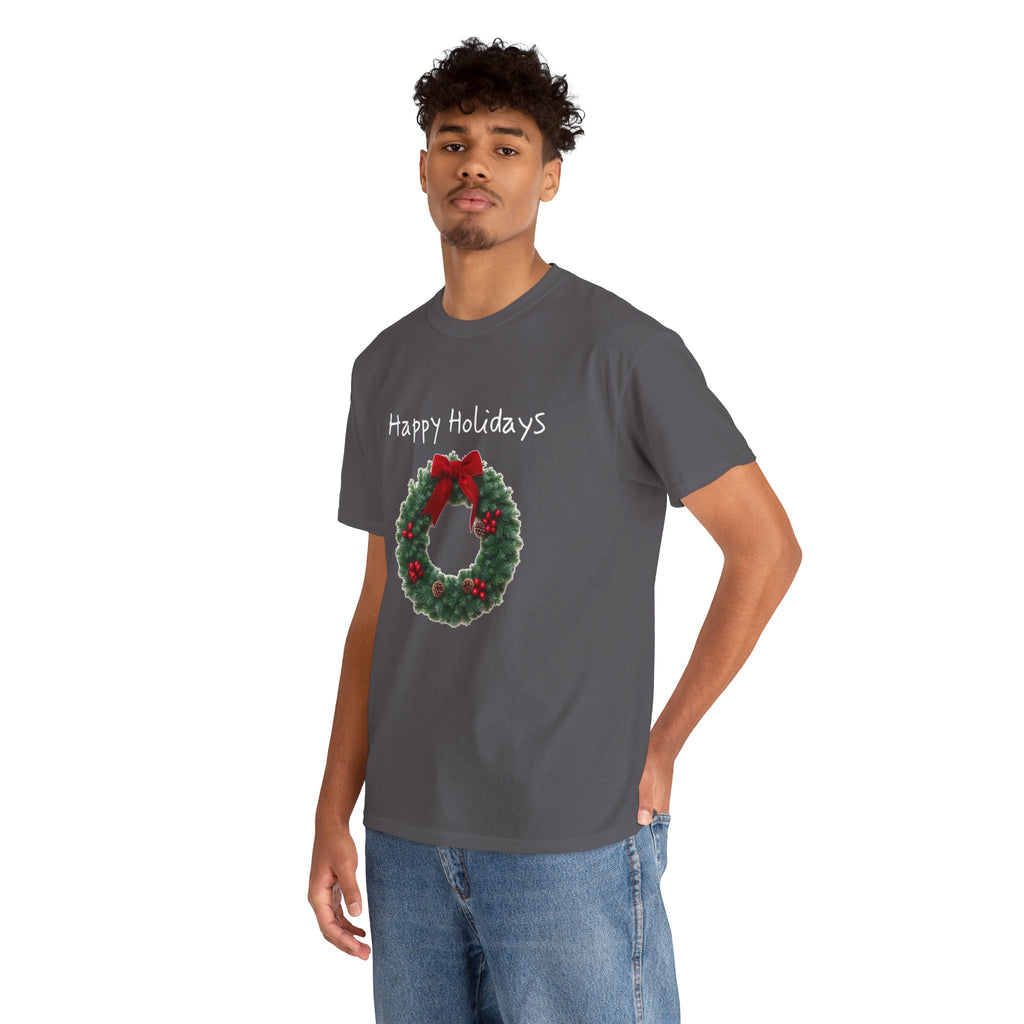Happy Holidays Wreath, Unisex Heavy Cotton Tee