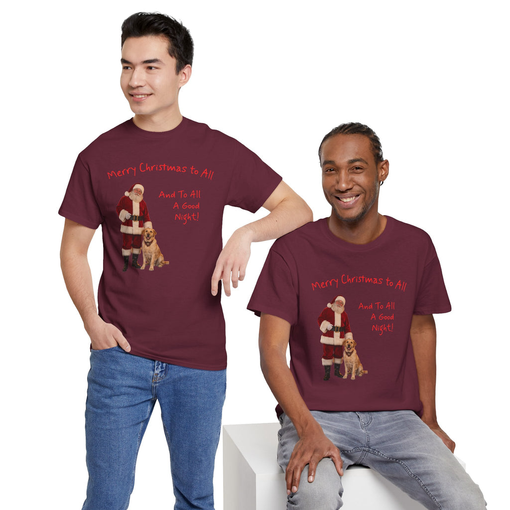 Santa and a Yellow Labrador, Merry Christmas, Unisex Heavy Cotton Tee