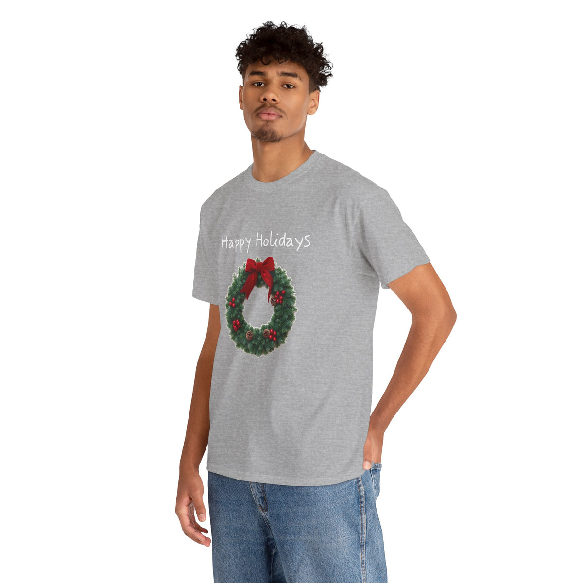 Happy Holidays Wreath, Unisex Heavy Cotton Tee