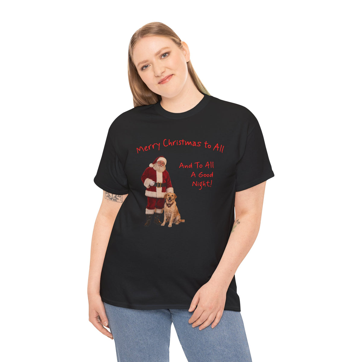 Santa and a Yellow Labrador, Merry Christmas, Unisex Heavy Cotton Tee