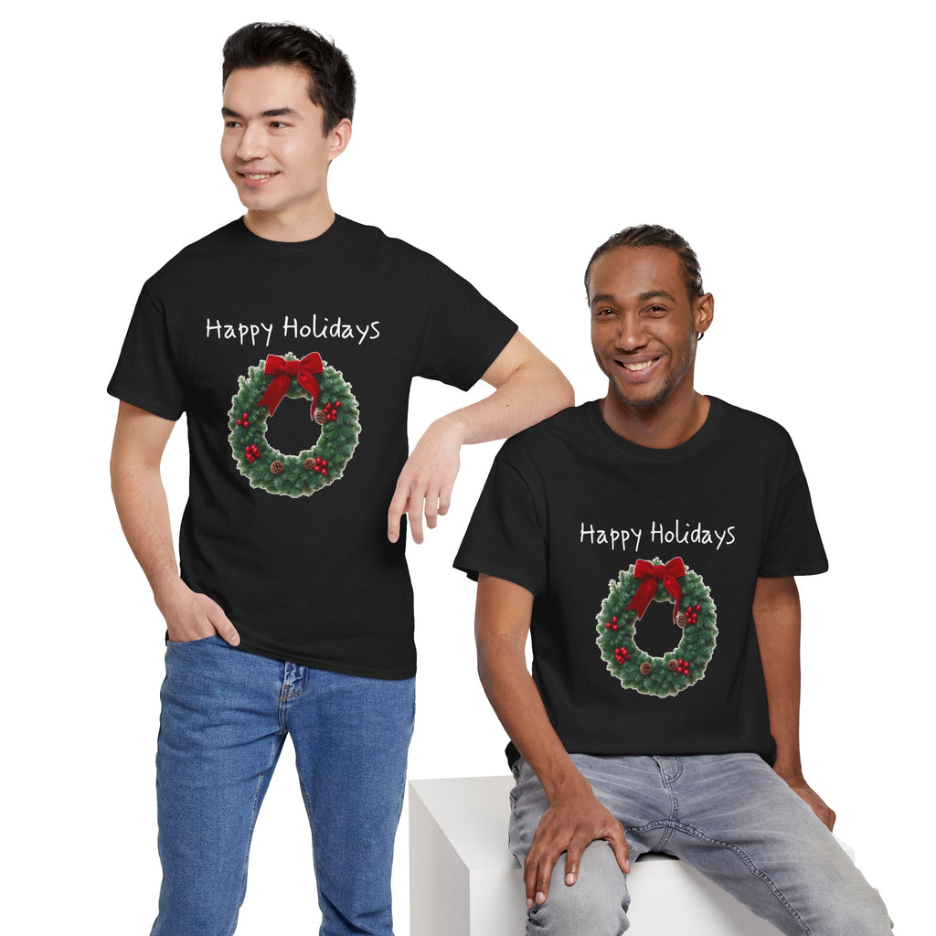 Happy Holidays Wreath, Unisex Heavy Cotton Tee
