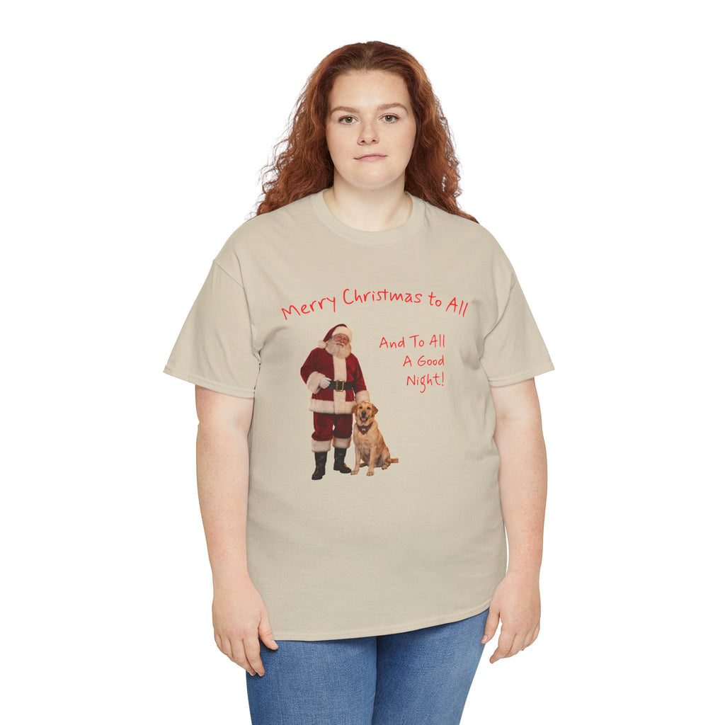 Santa and a Yellow Labrador, Merry Christmas, Unisex Heavy Cotton Tee