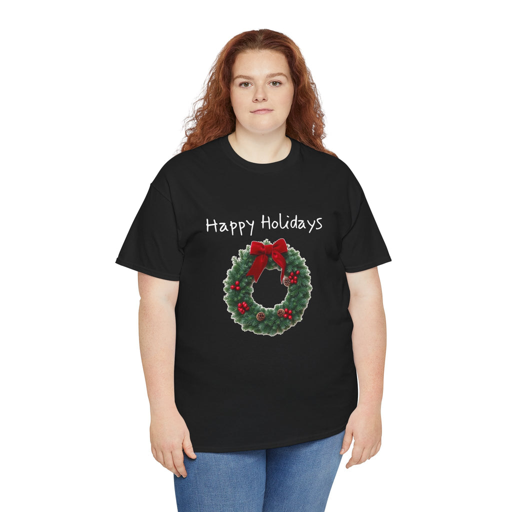 Happy Holidays Wreath, Unisex Heavy Cotton Tee