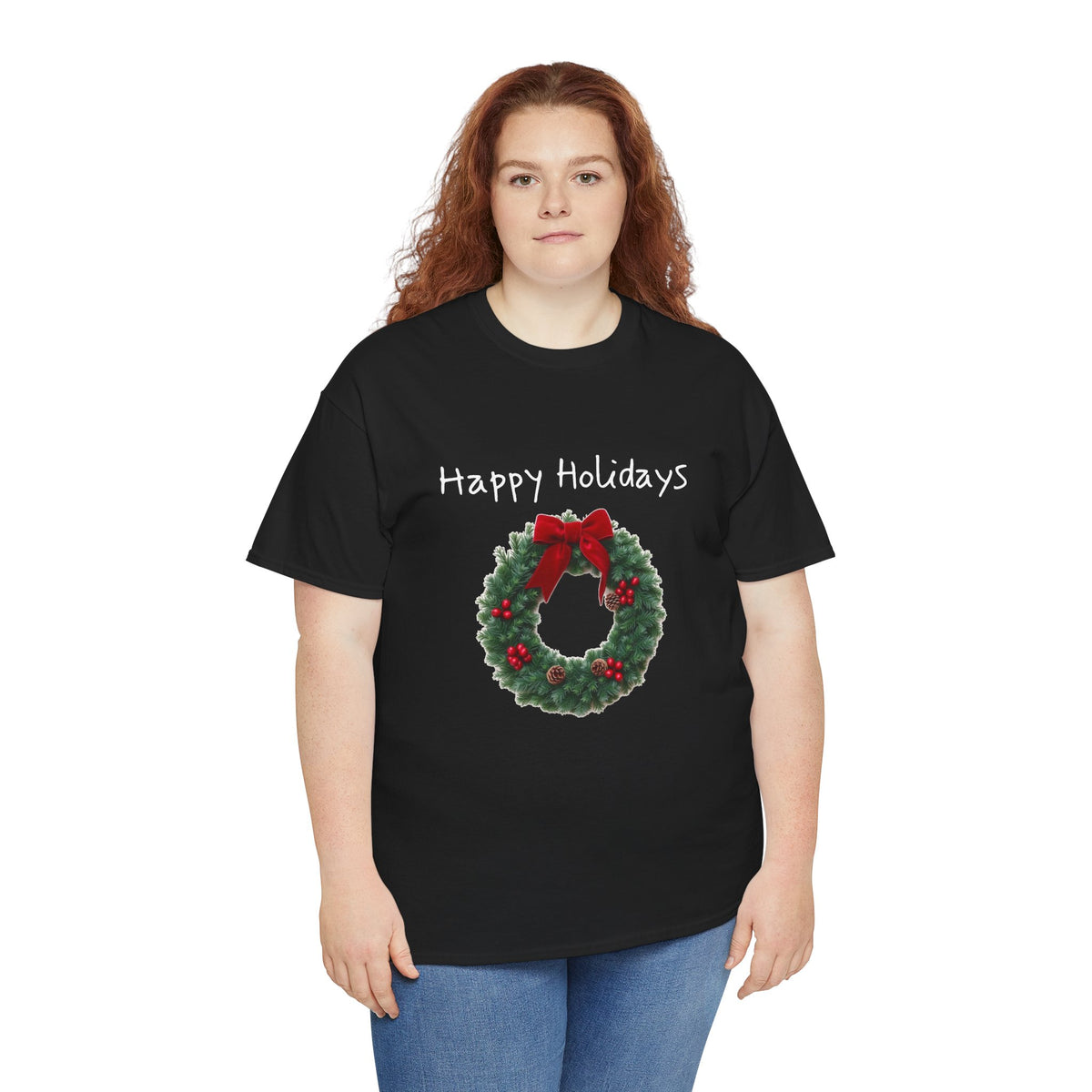 Happy Holidays Wreath, Unisex Heavy Cotton Tee