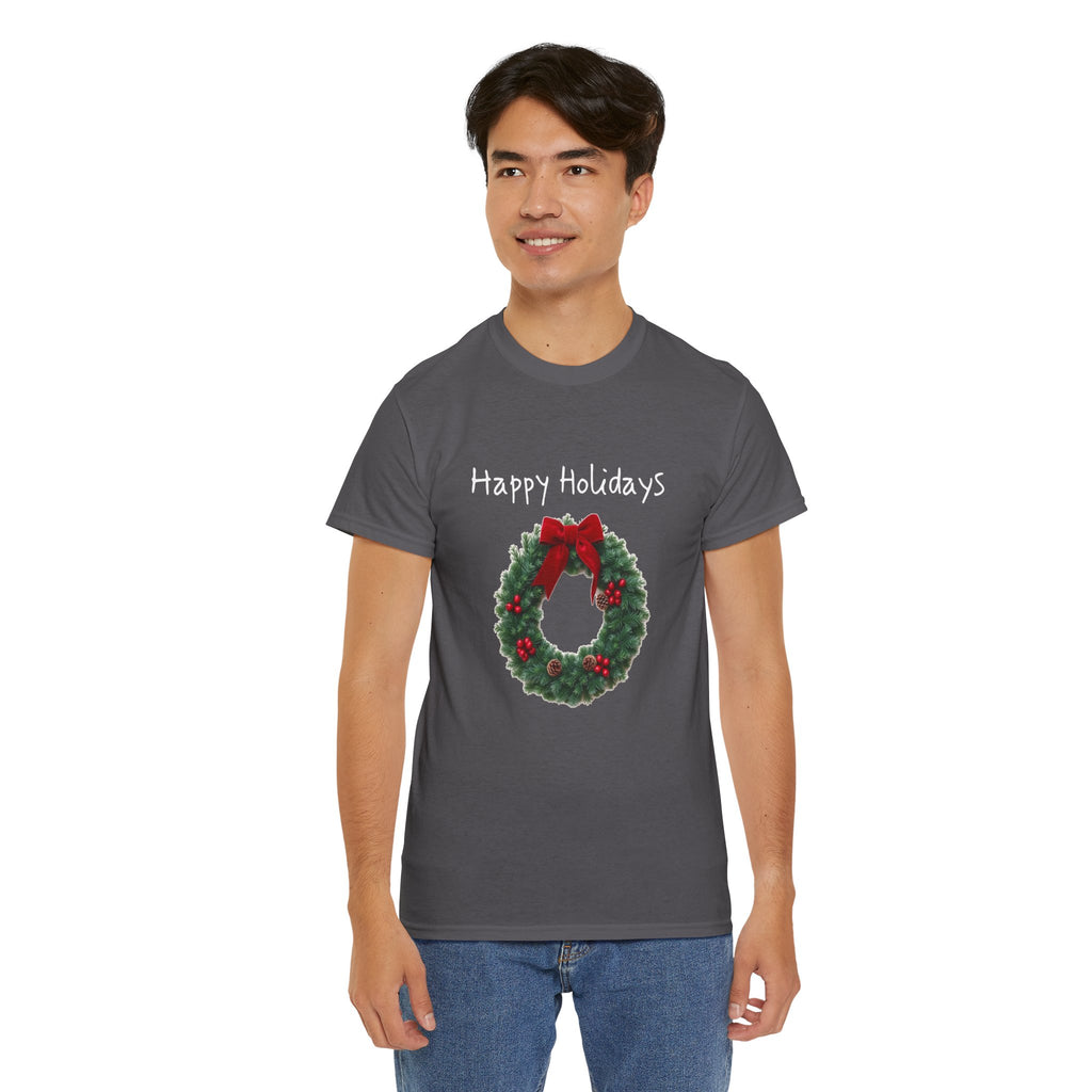 Happy Holidays Wreath, Unisex Heavy Cotton Tee