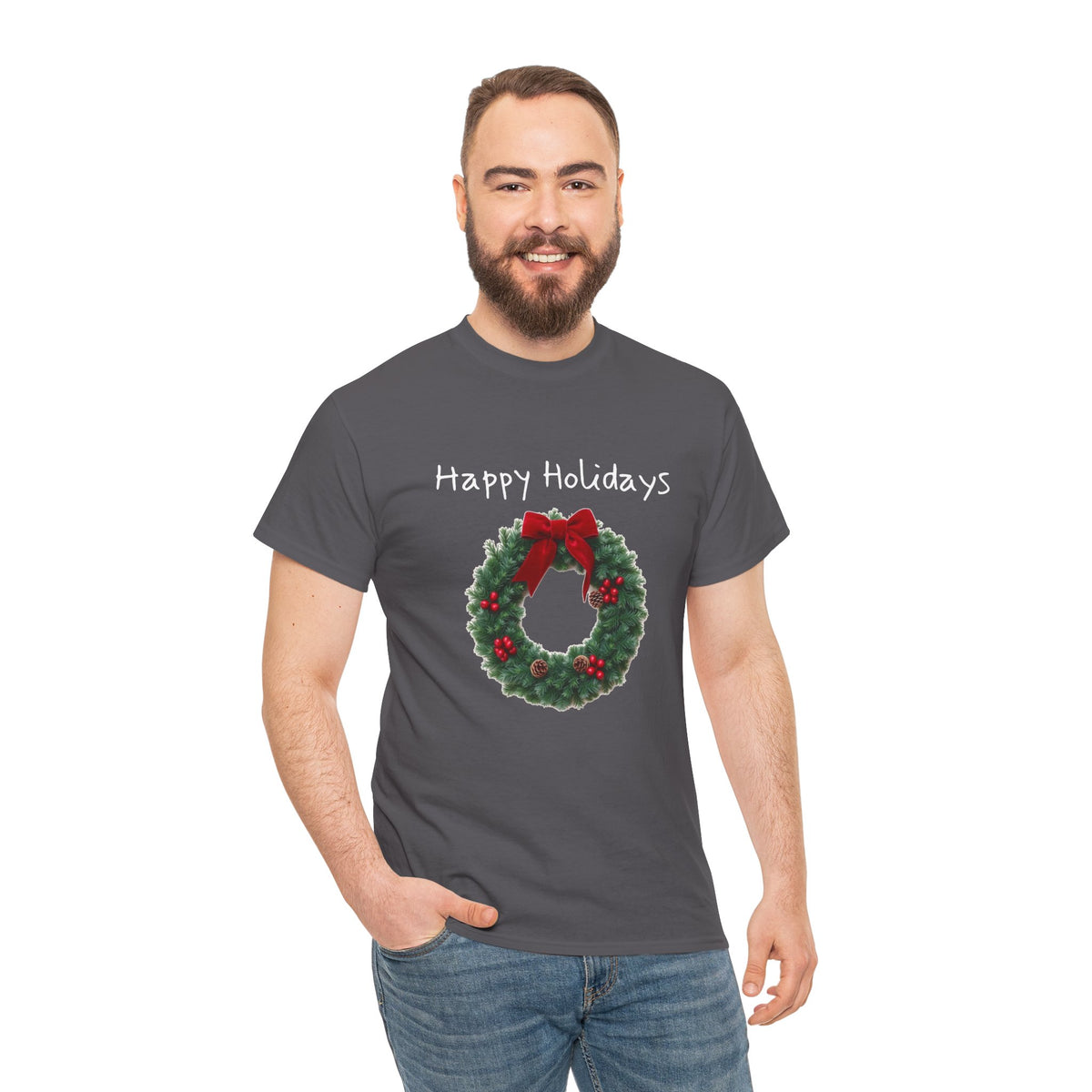 Happy Holidays Wreath, Unisex Heavy Cotton Tee