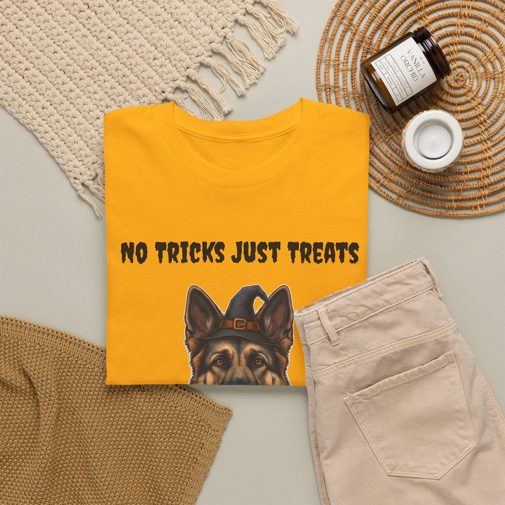 No Tricks Just Treats German Shepherd Halloween T-Shirt – Stay Weird Goods