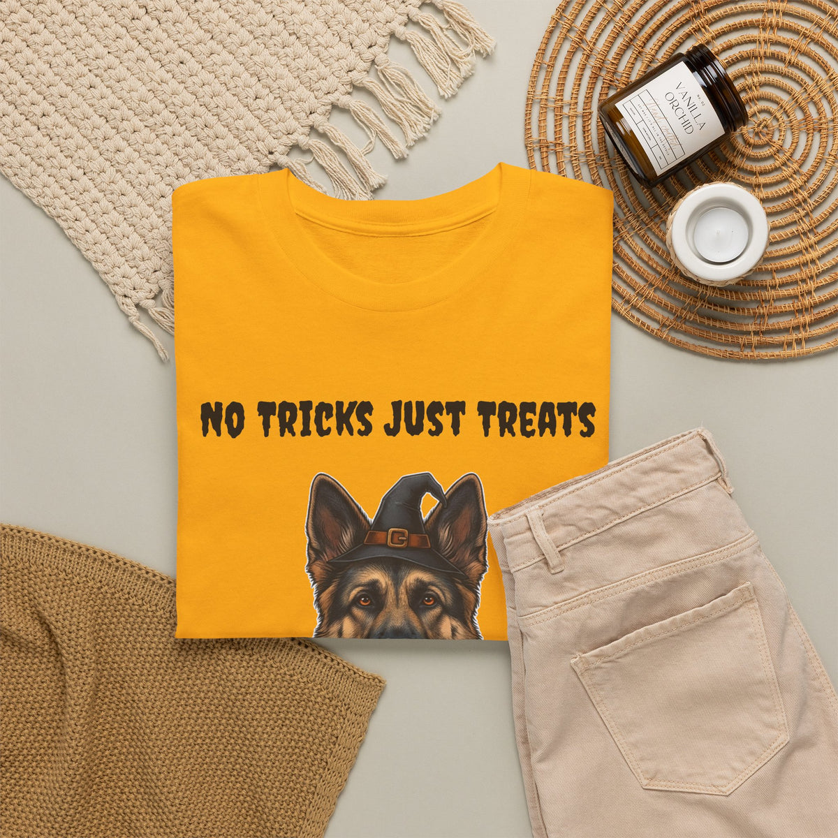 No Tricks Just Treats German Shepherd Halloween T-Shirt – Stay Weird Goods