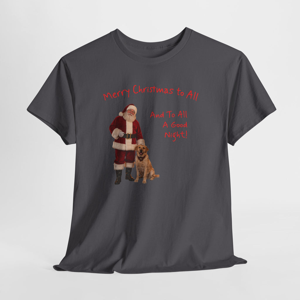 Santa and a Yellow Labrador, Merry Christmas, Unisex Heavy Cotton Tee