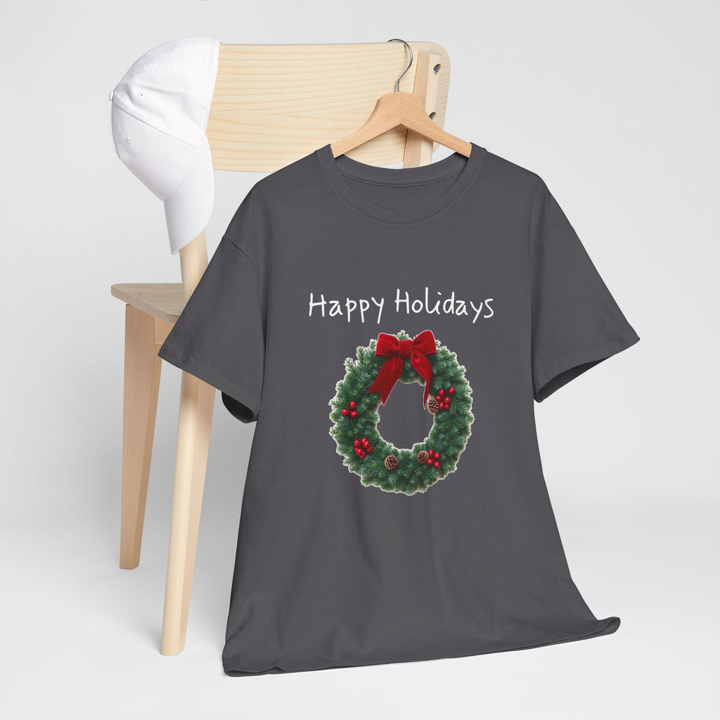 Happy Holidays Wreath, Unisex Heavy Cotton Tee