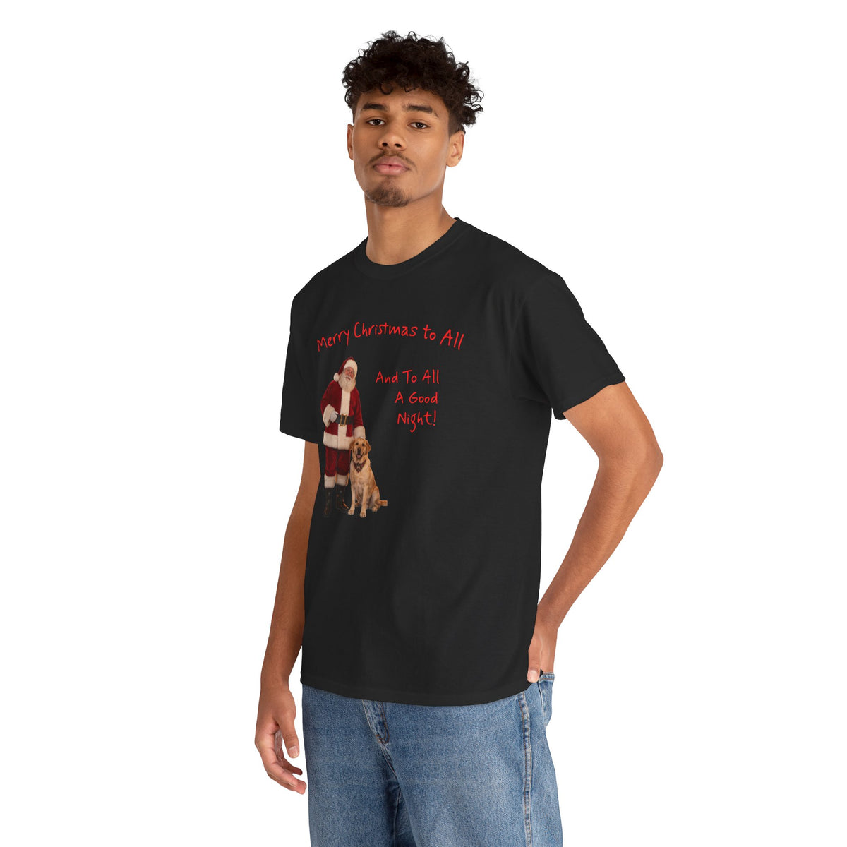 Santa and a Yellow Labrador, Merry Christmas, Unisex Heavy Cotton Tee