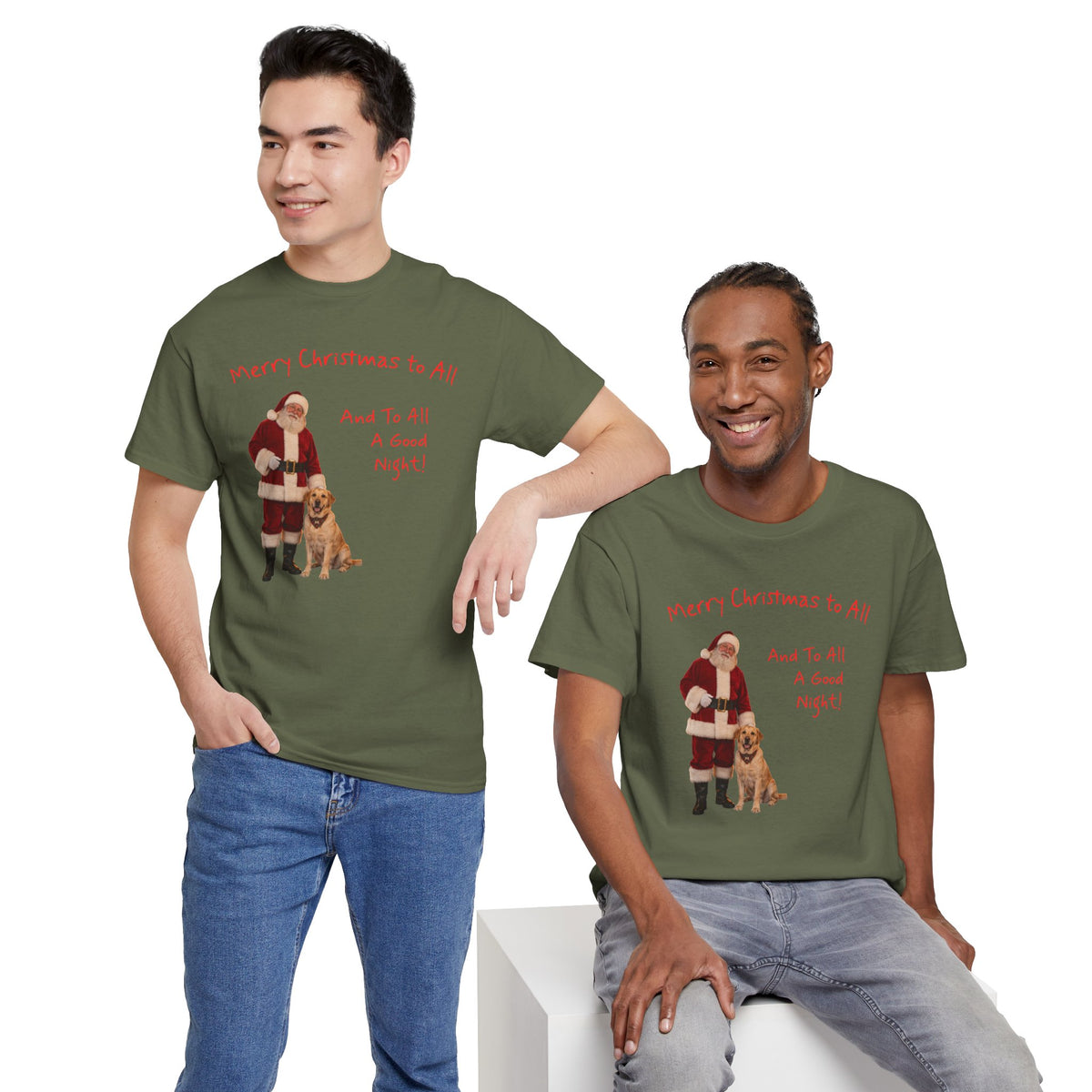 Santa and a Yellow Labrador, Merry Christmas, Unisex Heavy Cotton Tee