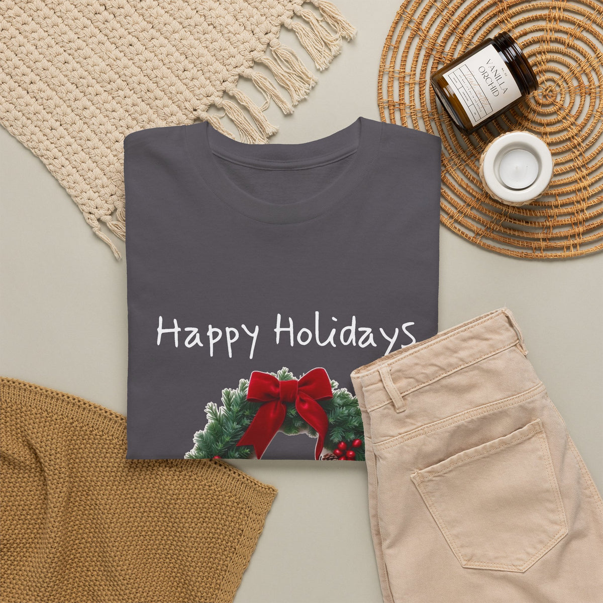 Happy Holidays Wreath, Unisex Heavy Cotton Tee