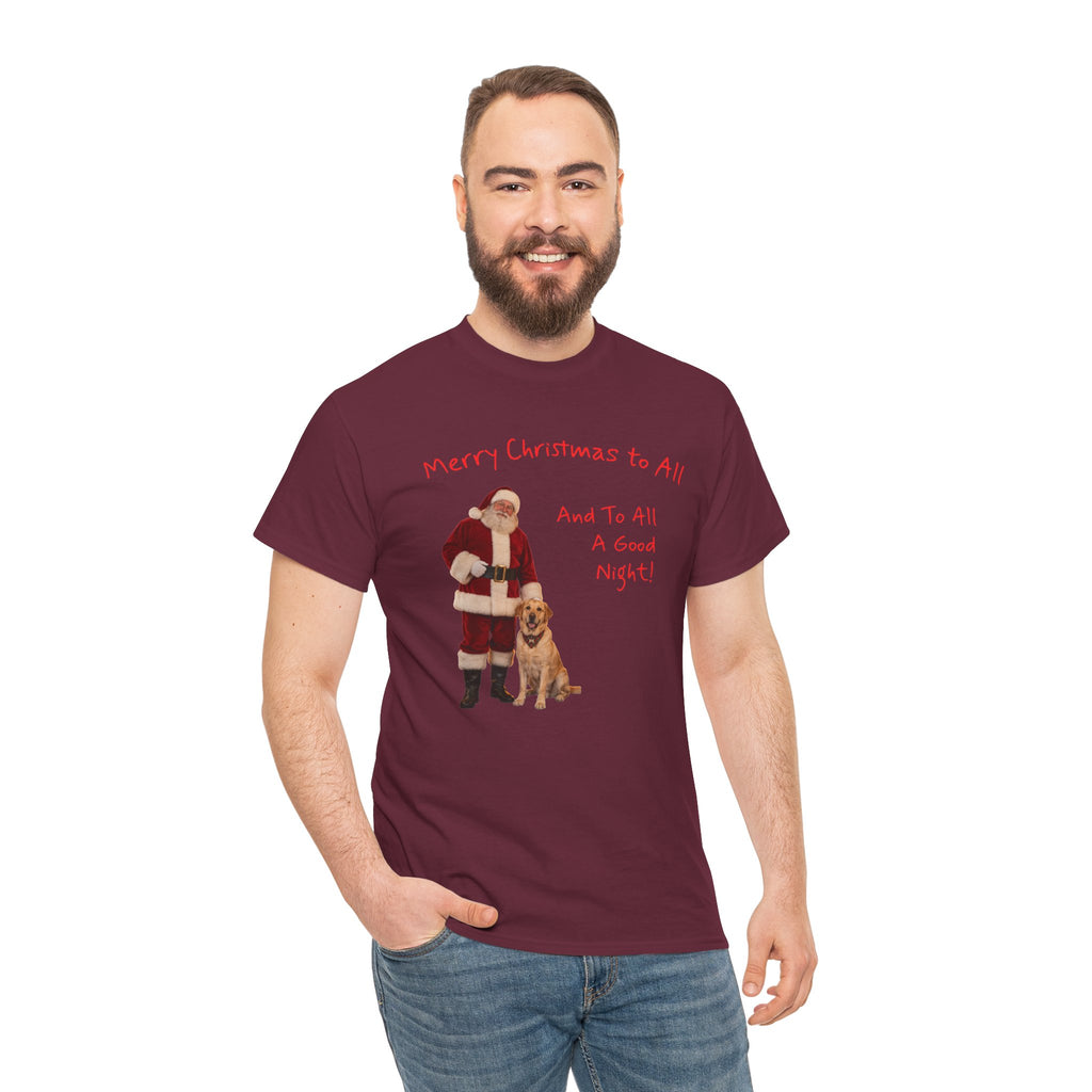 Santa and a Yellow Labrador, Merry Christmas, Unisex Heavy Cotton Tee