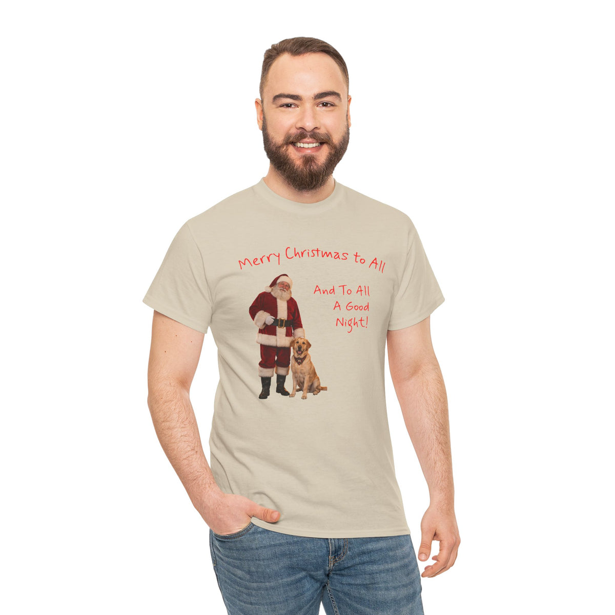 Santa and a Yellow Labrador, Merry Christmas, Unisex Heavy Cotton Tee