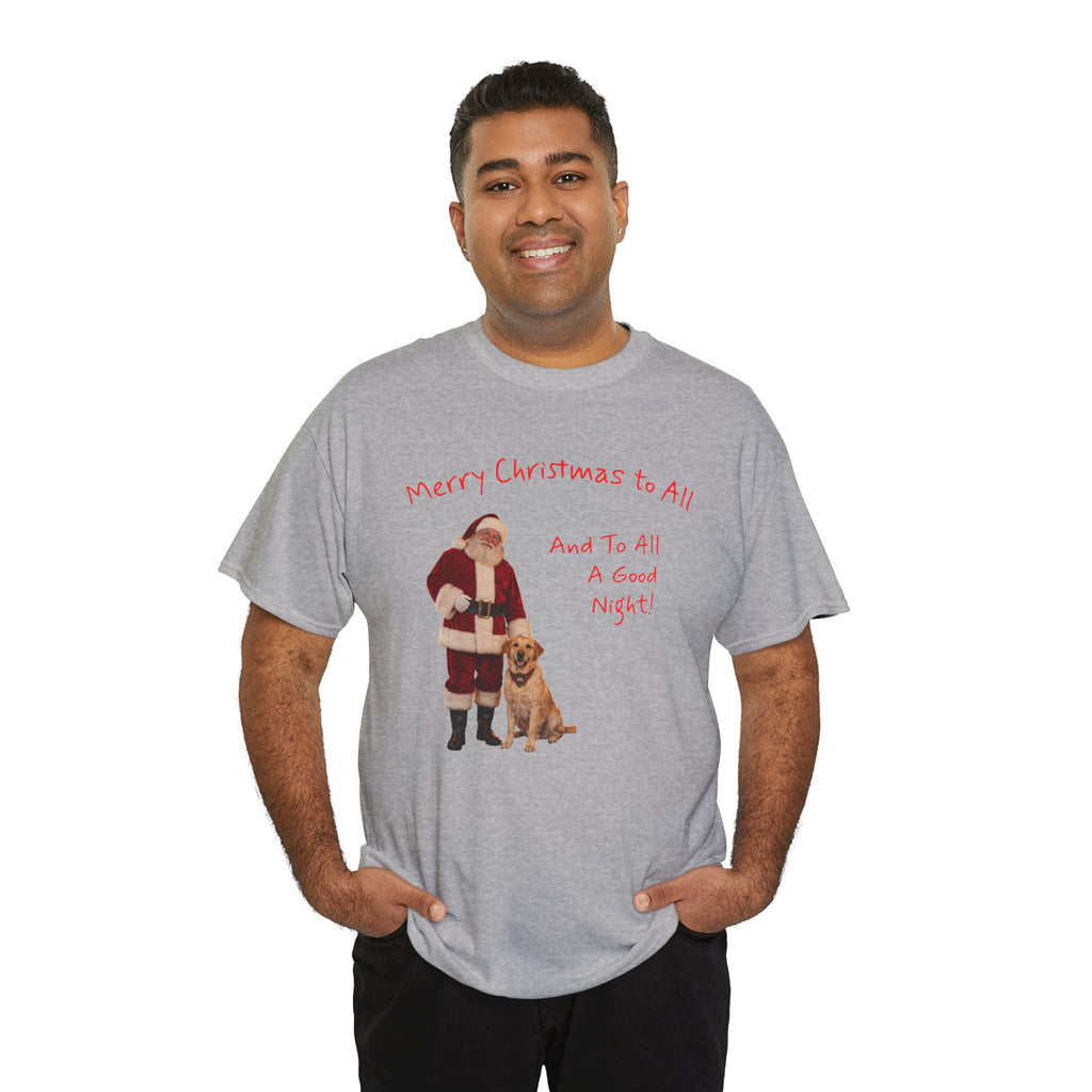 Santa and a Yellow Labrador, Merry Christmas, Unisex Heavy Cotton Tee